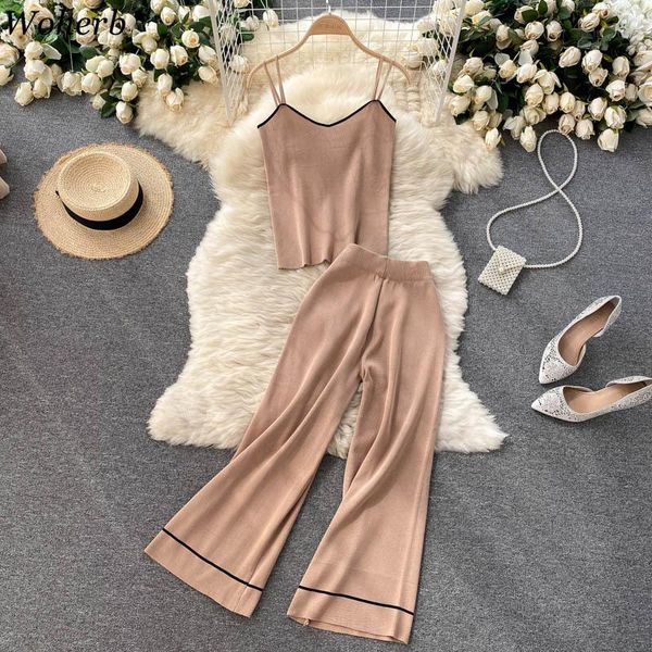 women's two piece pants woherb women summer korean fashion solid sets sleeveless sling knitted high waist thin wide-leg suits, White
women's two piece pants woherb women summer korean fashion solid sets sleeveless sling knitted high waist thin wide-leg suits, White