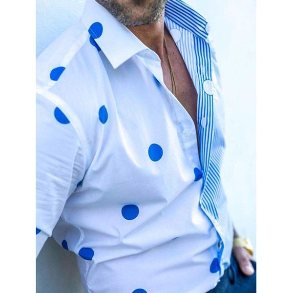 men's casual long sve blue stripe dot tight shirt, button lapel, european and american style, autumn 2021, White;black
men's casual long sve blue stripe dot tight shirt, button lapel, european and american style, autumn 2021, White;black