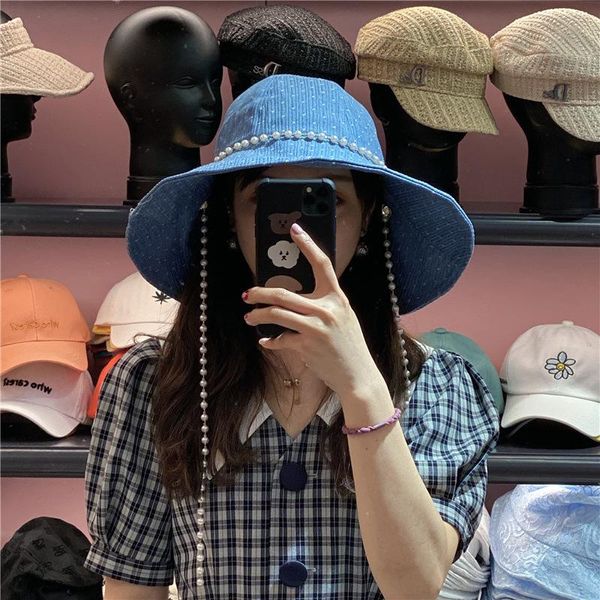 wide brim hats ins hat female summer big sunbonnet korean fashion pearl chain denim fisherman cap sun protection bucket gorra, Blue;gray
wide brim hats ins hat female summer big sunbonnet korean fashion pearl chain denim fisherman cap sun protection bucket gorra, Blue;gray