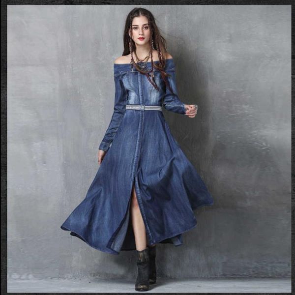 casual dresses quality women's dress 2021spring one-collar denim vintage embroidered belt long-sleeved, Black;gray
casual dresses quality women's dress 2021spring one-collar denim vintage embroidered belt long-sleeved, Black;gray