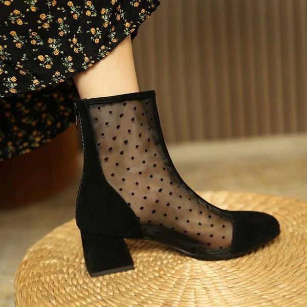 boots spring and autumn leather thick heel high round head mesh breathable large cowhide cool short 43, Black
boots spring and autumn leather thick heel high round head mesh breathable large cowhide cool short 43, Black