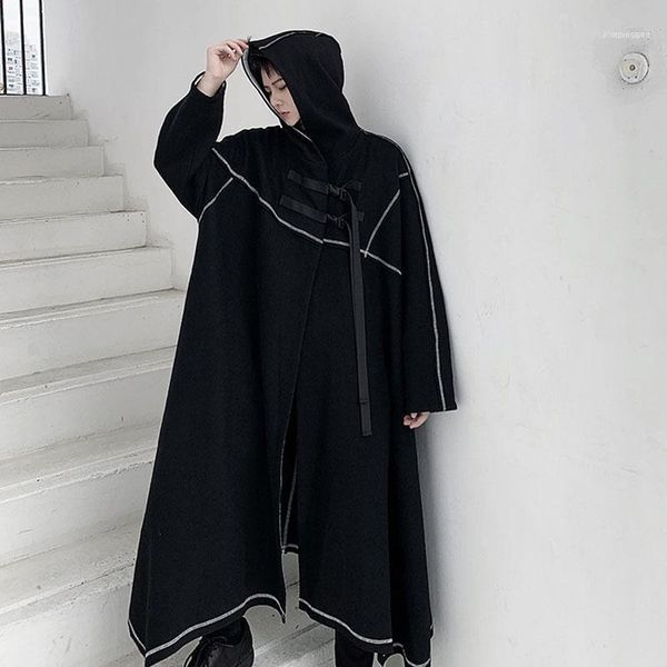men's wool & blends male halloween clothing jacket outerwear men dark design irregular edge bandage hooded long trench coat cloak windb, Black
men's wool & blends male halloween clothing jacket outerwear men dark design irregular edge bandage hooded long trench coat cloak windb, Black