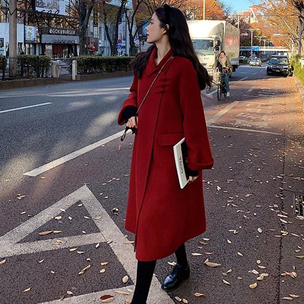 women's wool & blends womens winter outwear coat red solid chinese style buttons leisure retro vintage overcoat long sleeve elegant fem, Black
women's wool & blends womens winter outwear coat red solid chinese style buttons leisure retro vintage overcoat long sleeve elegant fem, Black
