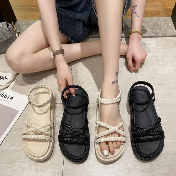 sandals summer thick sole women rope weave chain studded shoes woman flats platform for sandalias, Black
sandals summer thick sole women rope weave chain studded shoes woman flats platform for sandalias, Black