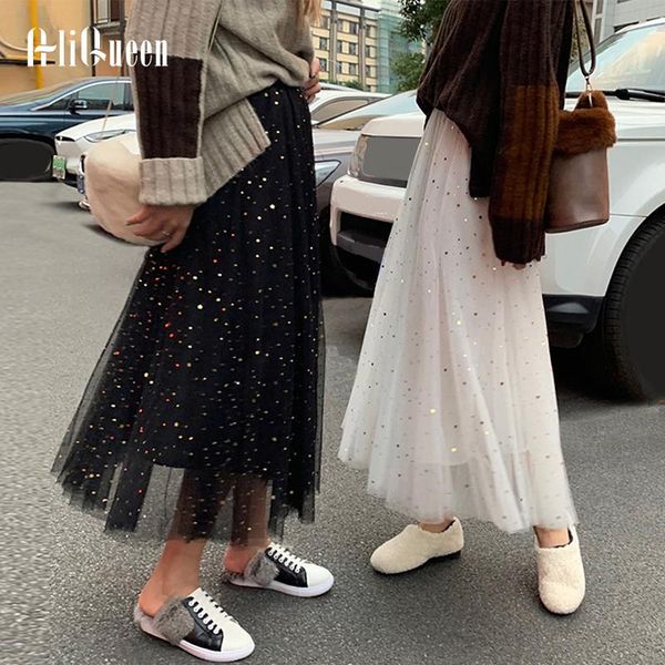 skirts 2021 spring summer three layers women white midi pleated mesh sequin skirt elastic waist korean casual long womens saias, Black
skirts 2021 spring summer three layers women white midi pleated mesh sequin skirt elastic waist korean casual long womens saias, Black