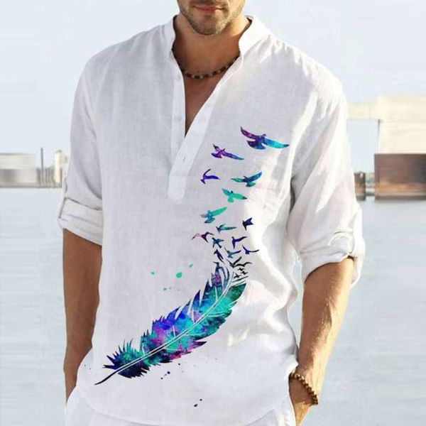 men's casual shirts feather collarless pattern print shirt spring autumn causal long sleeve streetwear male single breasted button men, White;black
men's casual shirts feather collarless pattern print shirt spring autumn causal long sleeve streetwear male single breasted button men, White;black
