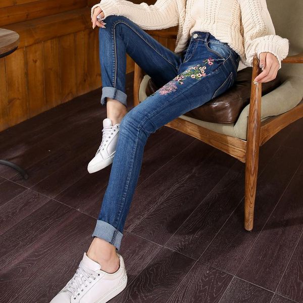 #7840 autumn blue jeans femme fit show thin high elastic flower embroidery vintage woman skinny waist women's
#7840 autumn blue jeans femme fit show thin high elastic flower embroidery vintage woman skinny waist women's