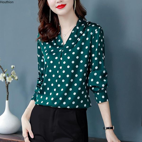 women's blouses & shirts silk satin loose fashion casual long sleeve blusas polka dot v-neck autumn houthion, White
women's blouses & shirts silk satin loose fashion casual long sleeve blusas polka dot v-neck autumn houthion, White