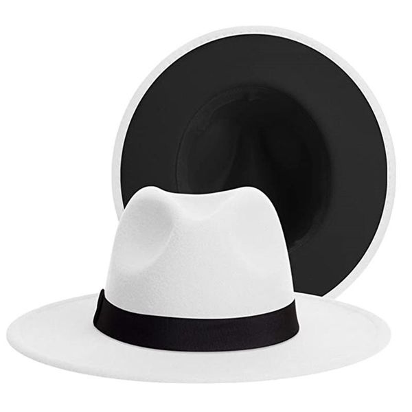 wide brim hats simple black white patchwork fedora for women classic two tone felt men fashion cowboy jazz hat, Blue;gray
wide brim hats simple black white patchwork fedora for women classic two tone felt men fashion cowboy jazz hat, Blue;gray