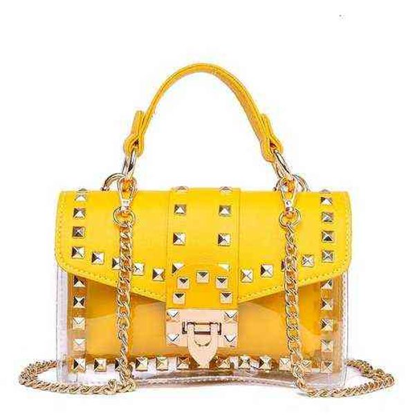 2021 chains rivet women handbags small white black pink yellow blue pvc hasp summer soft shoulder bags cross body
2021 chains rivet women handbags small white black pink yellow blue pvc hasp summer soft shoulder bags cross body