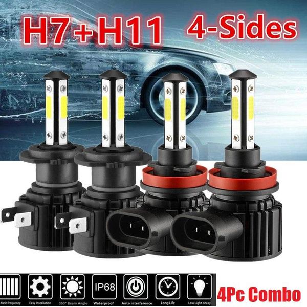 car headlights 4pcs combo h11+h7 4-side led headlight bulb kit high low beam super bright 6000k xenon white
car headlights 4pcs combo h11+h7 4-side led headlight bulb kit high low beam super bright 6000k xenon white