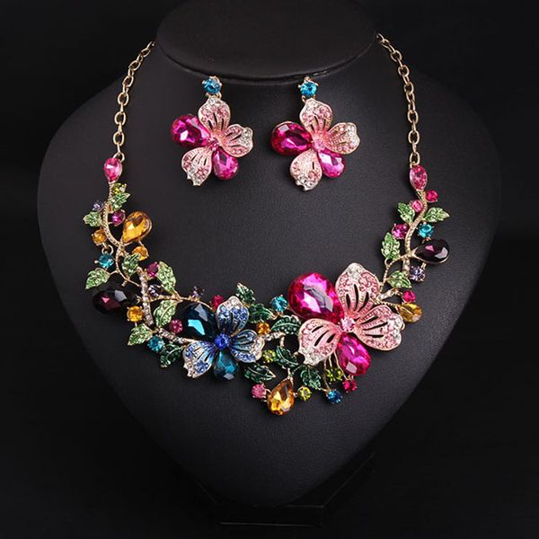 colorful flower crystal diamond short collarbone necklace earring set bridal dinner dress accessories, Silver
colorful flower crystal diamond short collarbone necklace earring set bridal dinner dress accessories, Silver