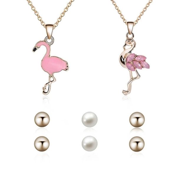 fashion jewelry set pendant necklace simple pearl stud earrings women jewelry accessories pink flamingo pattern exquisite gift, Silver
fashion jewelry set pendant necklace simple pearl stud earrings women jewelry accessories pink flamingo pattern exquisite gift, Silver