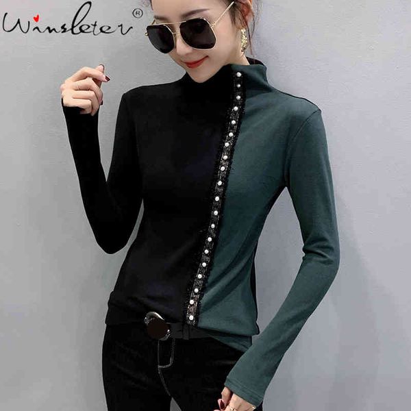 women's t-shirt stretch beading patchwork thick women autumn t shirts turtleneck long sleeve color block tee plus size 3xl t07, White
women's t-shirt stretch beading patchwork thick women autumn t shirts turtleneck long sleeve color block tee plus size 3xl t07, White