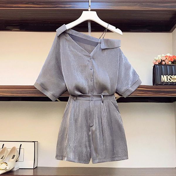 women's tracksuits large size summer 2021 off shoulder wide leg shorts two piece suit slash neck office lady ensemble femme survetemen, Gray
women's tracksuits large size summer 2021 off shoulder wide leg shorts two piece suit slash neck office lady ensemble femme survetemen, Gray