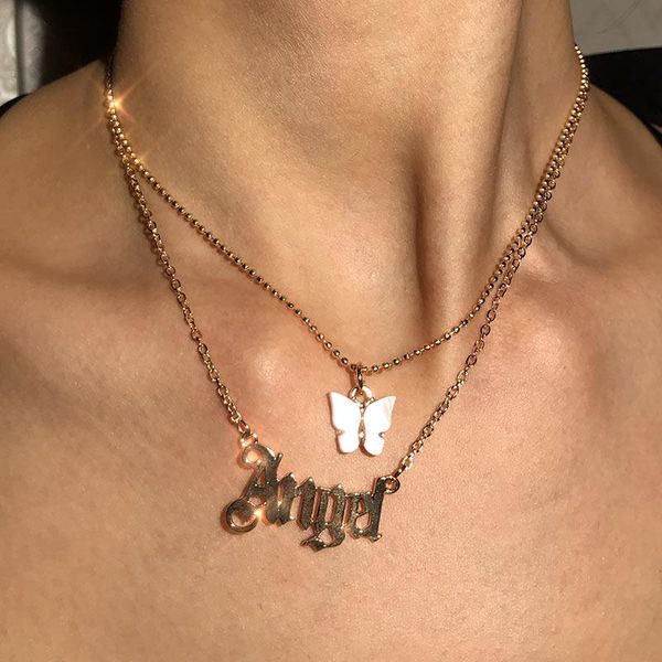 creative double layer letter choker necklace resin butterfly gold silver color pendant female fashion gift chains
creative double layer letter choker necklace resin butterfly gold silver color pendant female fashion gift chains