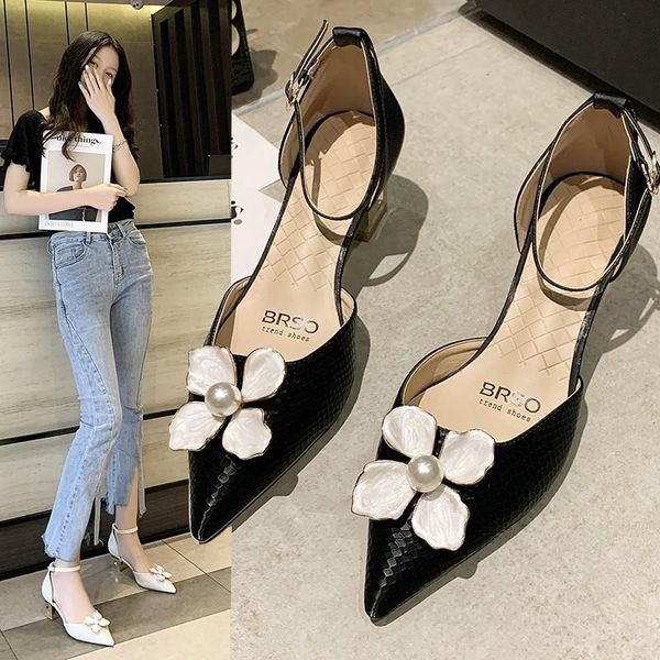 sandals summer fashion baotou small pointed half high heel thick flower button adornment versatile korean women, Black
sandals summer fashion baotou small pointed half high heel thick flower button adornment versatile korean women, Black
