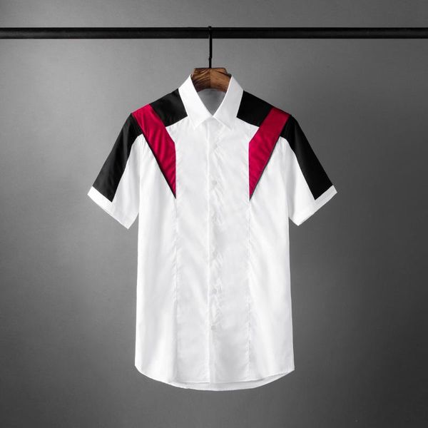 men's casual shirts contrast color mens luxury short sleeve splicing dress fashion slim fit party man, White;black
men's casual shirts contrast color mens luxury short sleeve splicing dress fashion slim fit party man, White;black