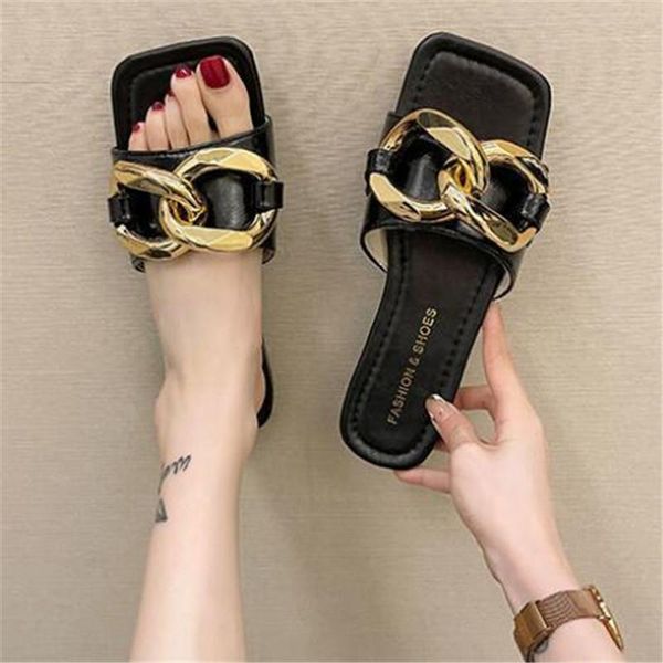 sandals women fashion gold metal chain slippers square toe flat casual slide 2021 beach flip flops summer shoes plus size 35-43, Black
sandals women fashion gold metal chain slippers square toe flat casual slide 2021 beach flip flops summer shoes plus size 35-43, Black