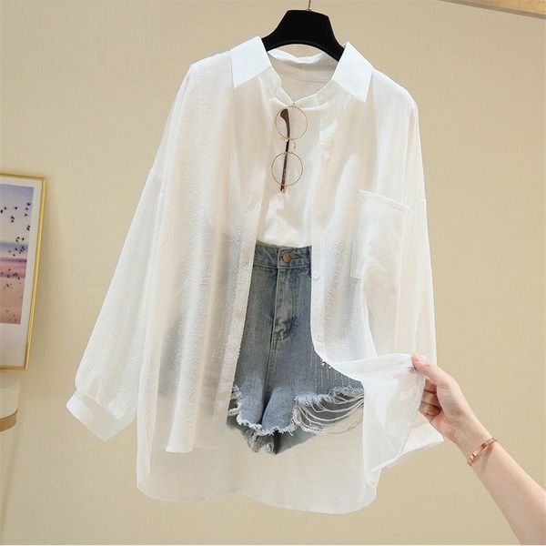women's blouses & shirts women summer thin breathable see-through chiffon sun protection basic all-match fashion chic loose female y116, White
women's blouses & shirts women summer thin breathable see-through chiffon sun protection basic all-match fashion chic loose female y116, White