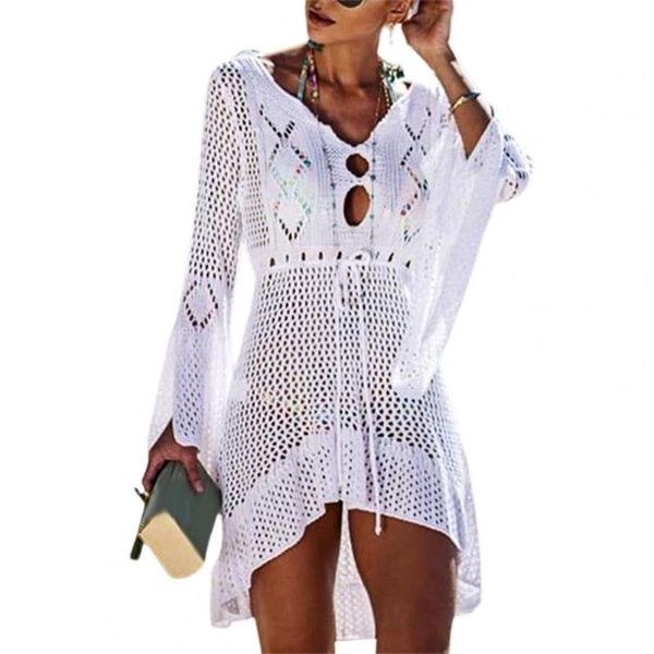 women's swimwear beach cover up crochet knitted tassel tie beachwear hollow out women flared sleeves solid color summer swimsuit dress, White;black
women's swimwear beach cover up crochet knitted tassel tie beachwear hollow out women flared sleeves solid color summer swimsuit dress, White;black