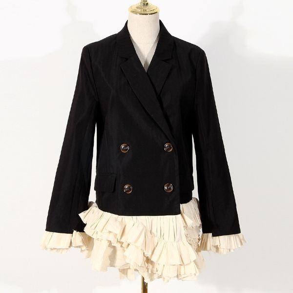 casual dresses women ruffles blazer spring autumn double breasted pleated colorblock 2vxm, Black;gray 
casual dresses women ruffles blazer spring autumn double breasted pleated colorblock 2vxm, Black;gray