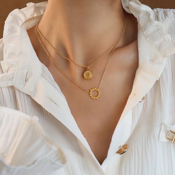 pendant necklaces stainless steel queen image sun goddess double-layered clavicle necklace 18k gold/steel/rose gold color party jewelry, Silver
pendant necklaces stainless steel queen image sun goddess double-layered clavicle necklace 18k gold/steel/rose gold color party jewelry, Silver