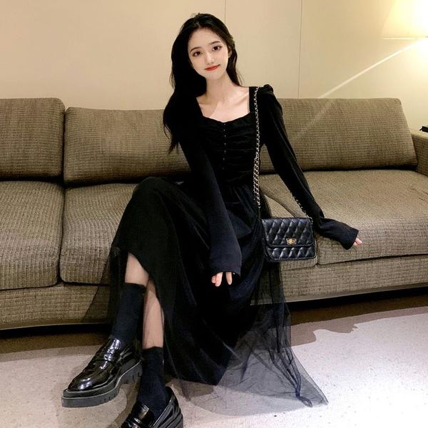 casual dresses long sleeve dress women's spring and autumn 2021 french small black design sense of temperament, Black;gray
casual dresses long sleeve dress women's spring and autumn 2021 french small black design sense of temperament, Black;gray