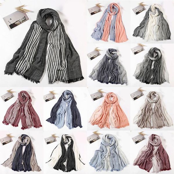 wrinkled scarves pleated scarf striped cotton linen soft tassels autumn winter long korean men, Blue;gray 
wrinkled scarves pleated scarf striped cotton linen soft tassels autumn winter long korean men, Blue;gray