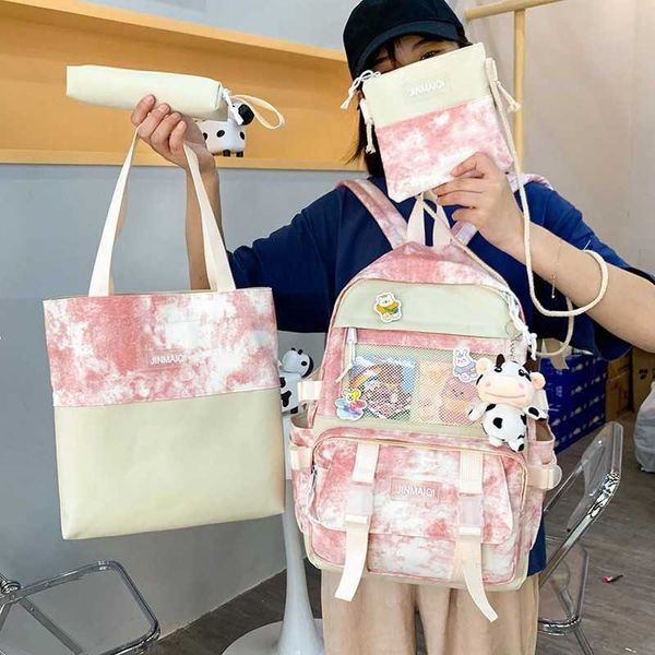 4 piece sets women's backpack kawaii school bags for girls female backpacks 210901 
4 piece sets women's backpack kawaii school bags for girls female backpacks 210901