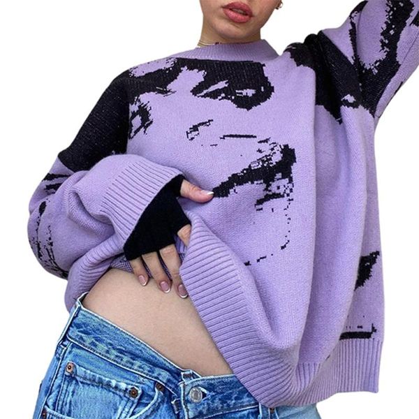 women's sweaters women portrait print knitted oversized long sleeve sweater knit jumper crew neck pullover y2k loose knitwear pullovers, White;black
women's sweaters women portrait print knitted oversized long sleeve sweater knit jumper crew neck pullover y2k loose knitwear pullovers, White;black