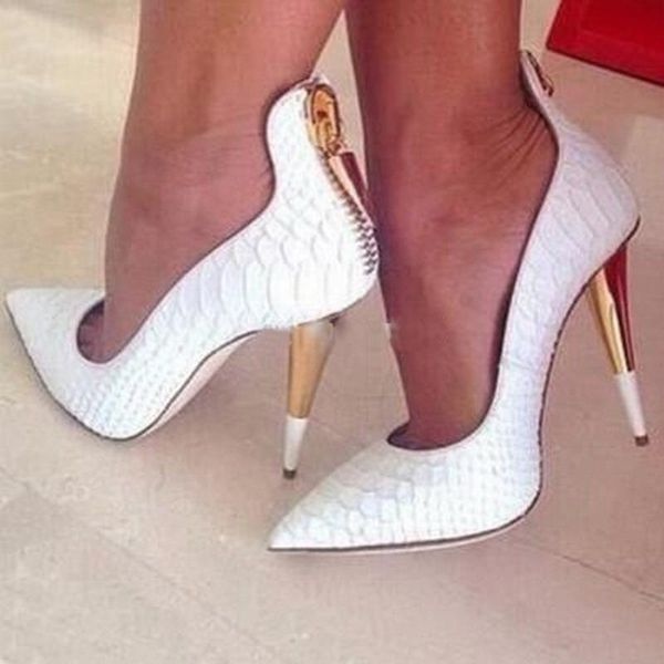 dress shoes fashion women white crocodile spike heel pumps gold zipper snakeskin banquet female pointed toe shallow, Black
dress shoes fashion women white crocodile spike heel pumps gold zipper snakeskin banquet female pointed toe shallow, Black