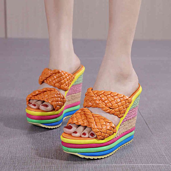 sandals summer new platform wedge for women's with rainbow color weave fish mouth high heels 3ls2, Black
sandals summer new platform wedge for women's with rainbow color weave fish mouth high heels 3ls2, Black