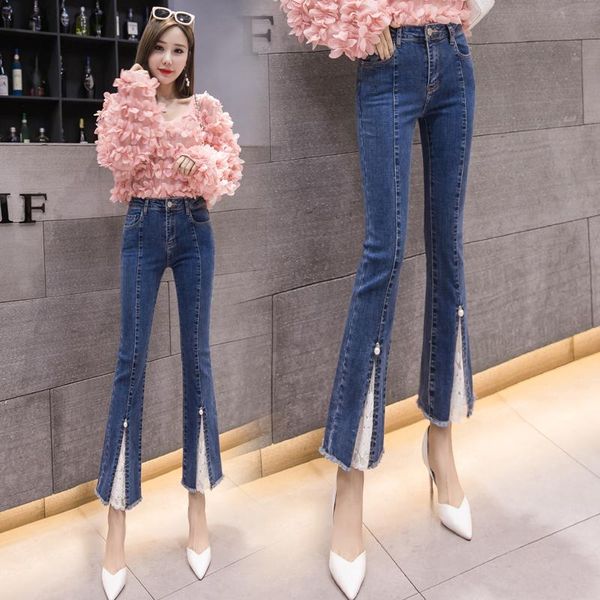 women's jeans women high waist skinny flare pants korean style solid lace-patchwork embroidered flares ol female 2021 fashion, Blue
women's jeans women high waist skinny flare pants korean style solid lace-patchwork embroidered flares ol female 2021 fashion, Blue