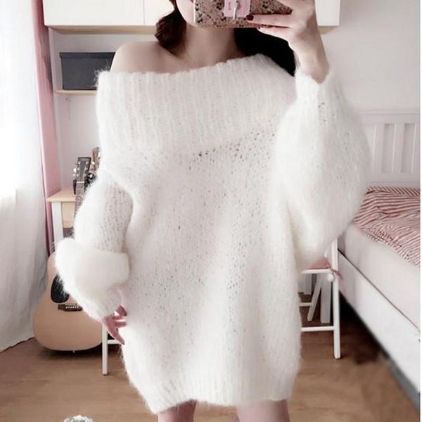 women's sweaters 2021 off shoulder batwing sleeve club women knitted sweater dress female slash neck casual winter dresses loose vestid, White;black
women's sweaters 2021 off shoulder batwing sleeve club women knitted sweater dress female slash neck casual winter dresses loose vestid, White;black