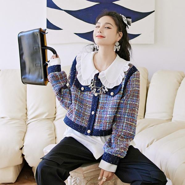 women's jackets spring coat women 2021 korean doll collar plaid jacket temperament commuting vacation two pieces of, Black;brown
women's jackets spring coat women 2021 korean doll collar plaid jacket temperament commuting vacation two pieces of, Black;brown