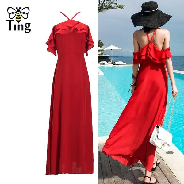 trendy fashion boho dress women summer red color maxi halter backless offer shoulder ruffles long es 210513, Black;gray
trendy fashion boho dress women summer red color maxi halter backless offer shoulder ruffles long es 210513, Black;gray