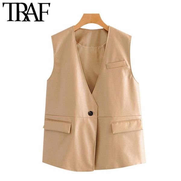 women's vests traf women fashion single button faux leather waistcoat vintage v neck sleeveless loose female vest outerwear chic, Black;white
women's vests traf women fashion single button faux leather waistcoat vintage v neck sleeveless loose female vest outerwear chic, Black;white