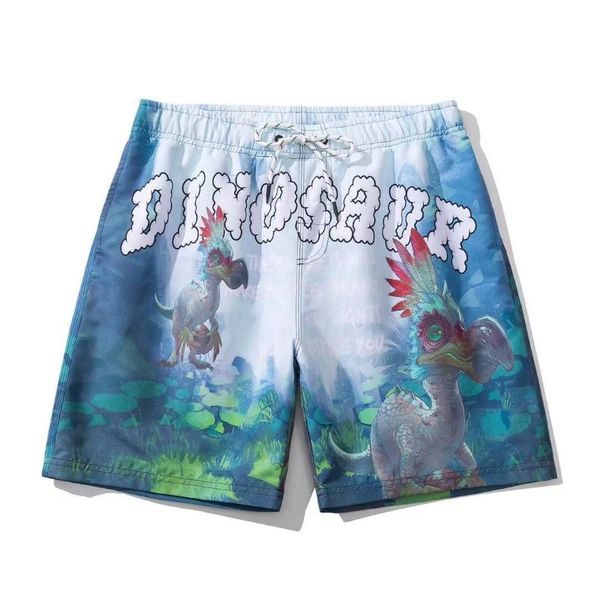 the summer logo cartoon print men's beach casual shorts, White;black