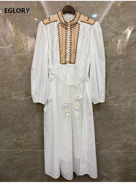 dresses new white spring summer women stand neck hand made beading embroidery long sleeve loose casual, Black;gray 
dresses new white spring summer women stand neck hand made beading embroidery long sleeve loose casual, Black;gray