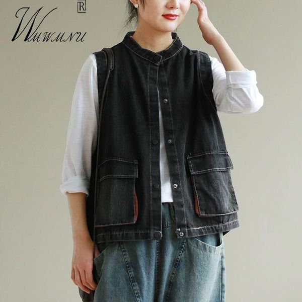 women's vests fashion vintage vest female 2021 spring summer stand-up collar blue denim jacket casual korean women clothing oversize 4x, Black;white
women's vests fashion vintage vest female 2021 spring summer stand-up collar blue denim jacket casual korean women clothing oversize 4x, Black;white
