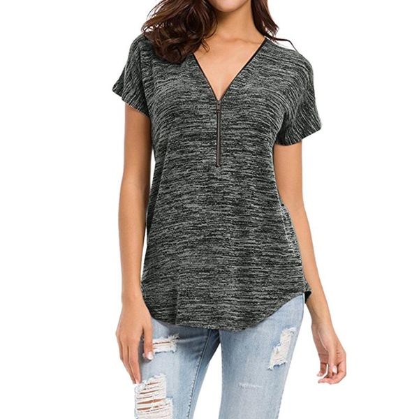 women's t-shirt solid color zipper loose v-neck, White
women's t-shirt solid color zipper loose v-neck, White