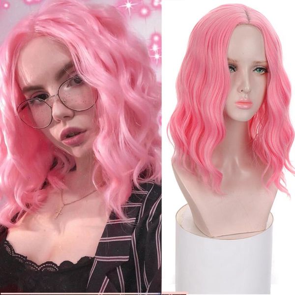 synthetic wigs houyan pink curly hair wig bangs short wave girl high temperature cosplay, Black
synthetic wigs houyan pink curly hair wig bangs short wave girl high temperature cosplay, Black