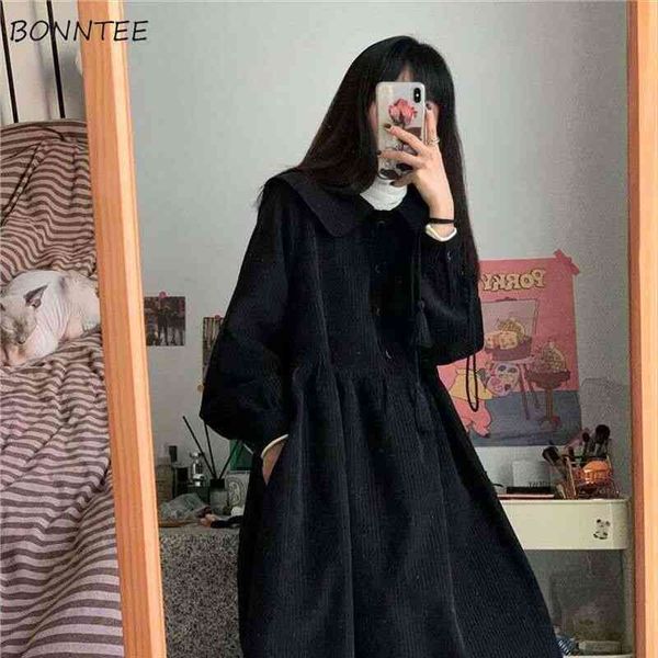 long sleeve vestido mujer women dresses preppy style all match solid lovely button midi turn down collar charm empire tender, Black;gray
long sleeve vestido mujer women dresses preppy style all match solid lovely button midi turn down collar charm empire tender, Black;gray
