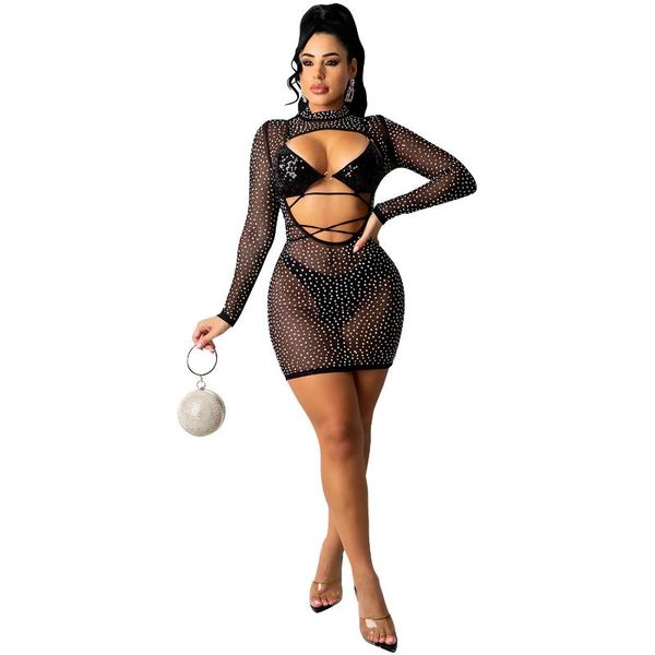 casual dresses sujying fashion nightclub drill bead mesh women's dress bandage hollowed out two-piece set, Black;gray
casual dresses sujying fashion nightclub drill bead mesh women's dress bandage hollowed out two-piece set, Black;gray