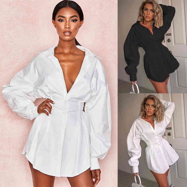 sleeve women's autumn long solid lapel shirt mini dress casual loose blouse, White
sleeve women's autumn long solid lapel shirt mini dress casual loose blouse, White