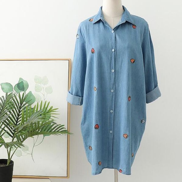 women's blouses & shirts spring autumn woman denim shirt 2021 mori girl strawberry embroidery loose long sleeve cardigan yoyikamomo, White
women's blouses & shirts spring autumn woman denim shirt 2021 mori girl strawberry embroidery loose long sleeve cardigan yoyikamomo, White