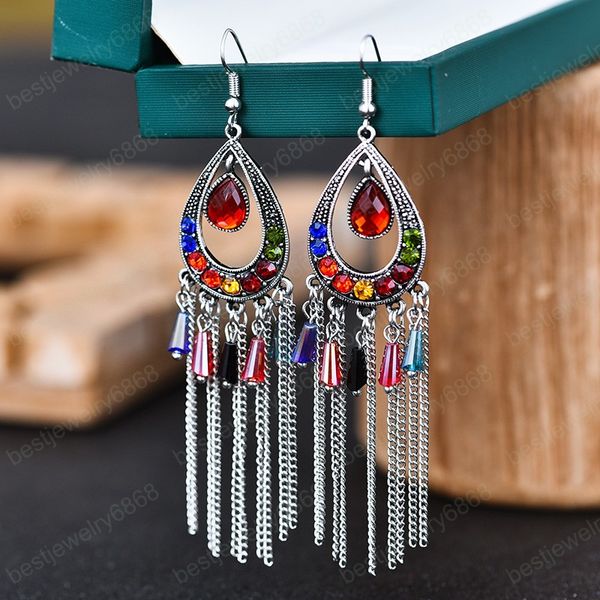 vintage silver color long chain tassel dangle earrings for women boho ethnic colrful rhinestone indian jhumka water drop earring
vintage silver color long chain tassel dangle earrings for women boho ethnic colrful rhinestone indian jhumka water drop earring
