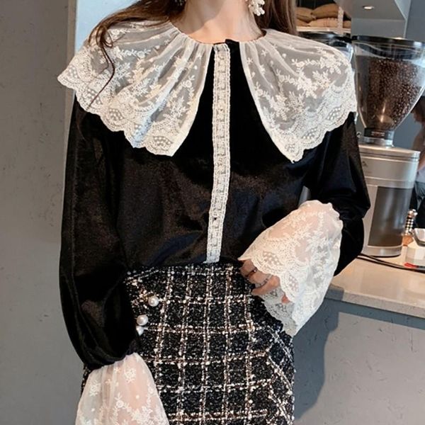 women's blouses & shirts korean fashion 2021 lace lapel repair shirt female ladies single-row buckle long-sleeved velvet blouse blusa, White
women's blouses & shirts korean fashion 2021 lace lapel repair shirt female ladies single-row buckle long-sleeved velvet blouse blusa, White