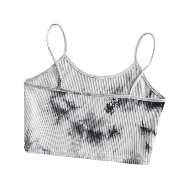 tie dye summer womens cami crop sleeveless vest slim beach cropped, White 
tie dye summer womens cami crop sleeveless vest slim beach cropped, White
